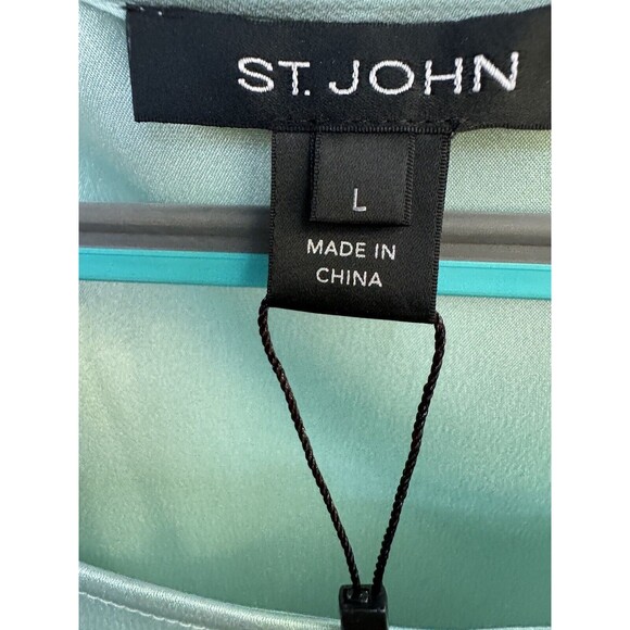 NWT St. John Sleeveless Blouse Satin Women’s Size Large Turquoise Blue Green - Picture 3 of 9